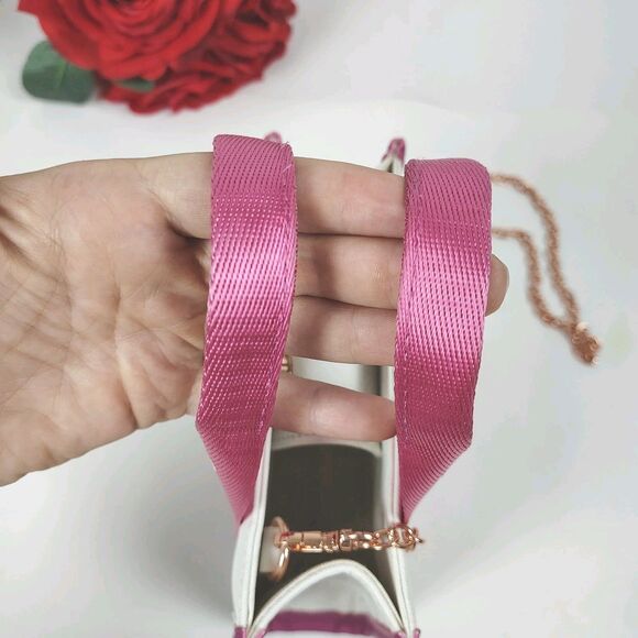 Deadstock Rare Cute Pink & White Guess Factory Logo-Tape Mini Tote Crossbody bag - Picture 7 of 16